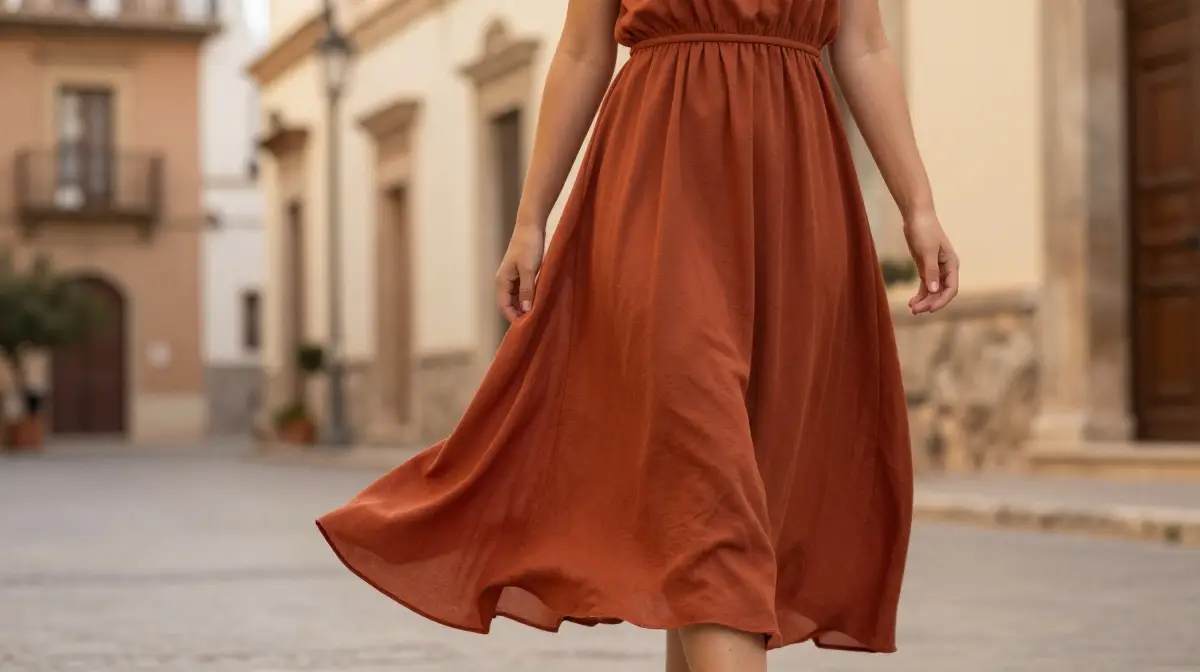 Flowy Midi Dress in Warm Earthy Tones