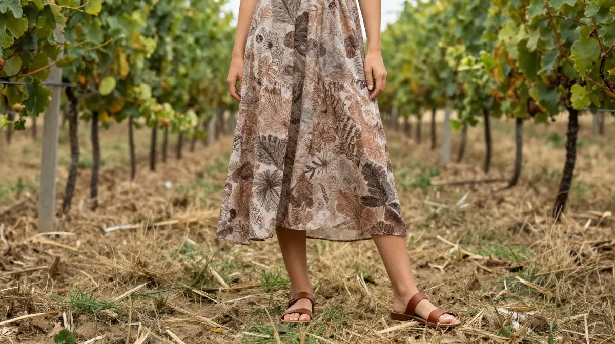 Flowy Midi Dress with Flat Sandals