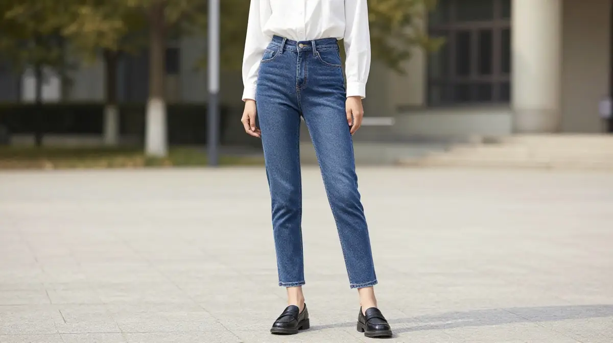 High-Waisted Jeans with a Tucked-In Blouse