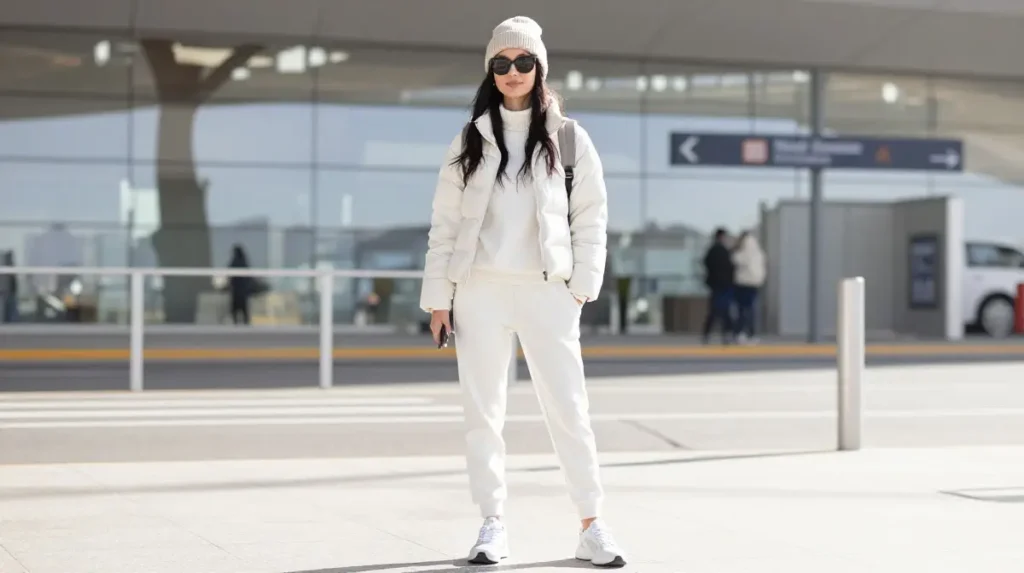 Jogger Set and Puffer Jacket Travel Outfit