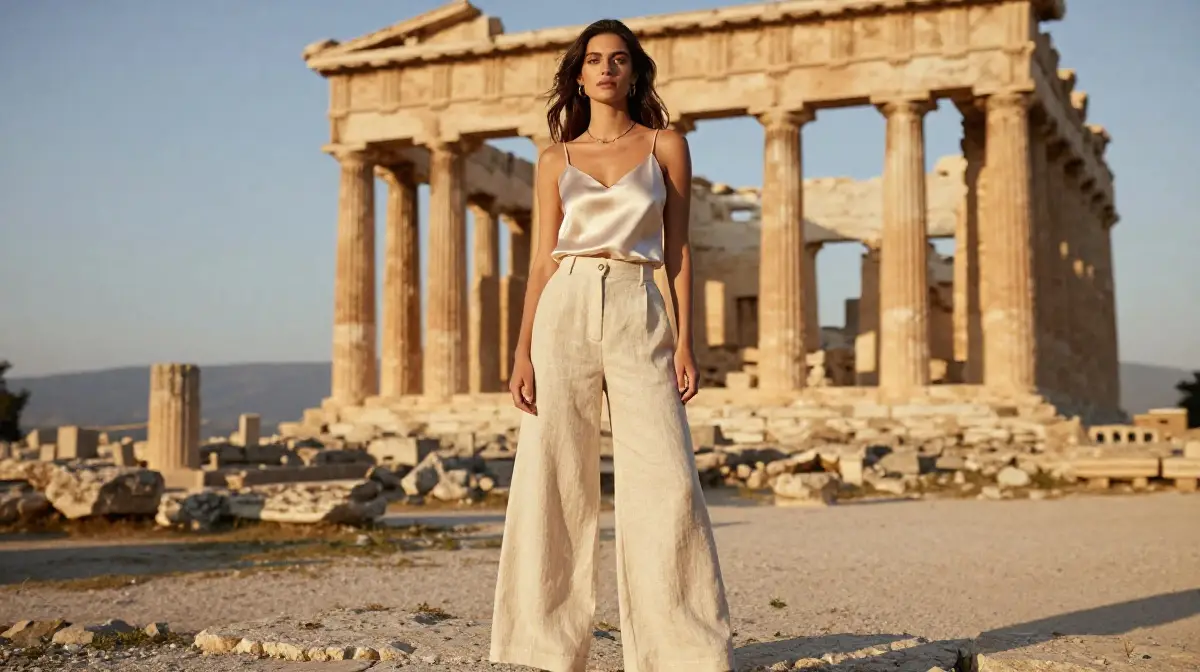 Linen Wide-Leg Trousers with a Silk Cami