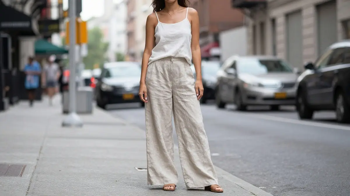 Linen Wide-Leg Trousers with a Simple Cami