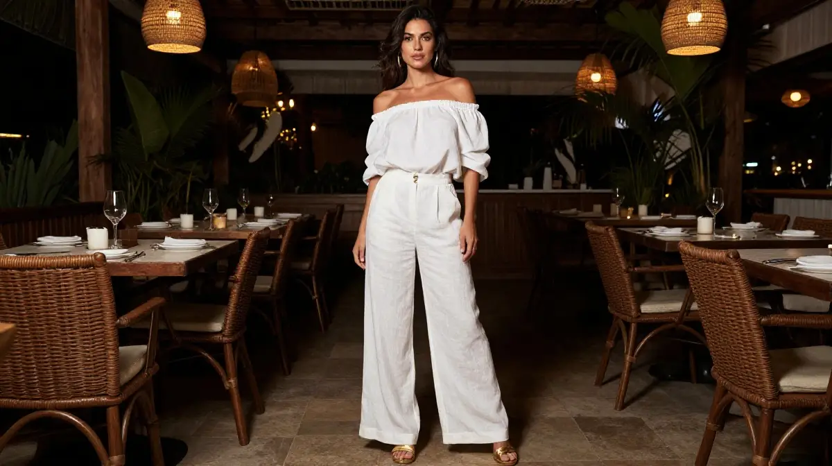 Off-Shoulder Top and Linen Trousers