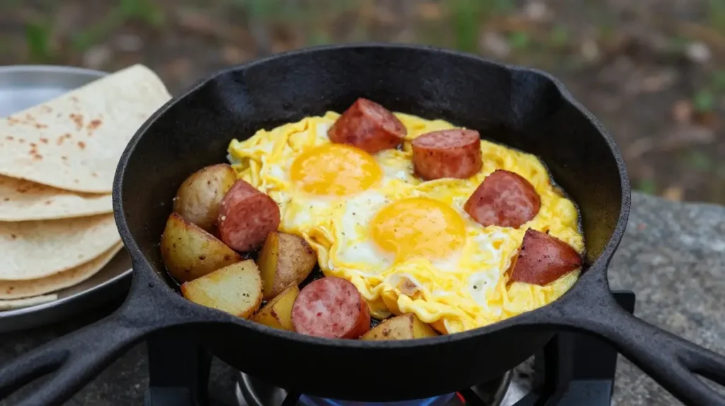 One Pot Camping Breakfast Burrito Scramble
