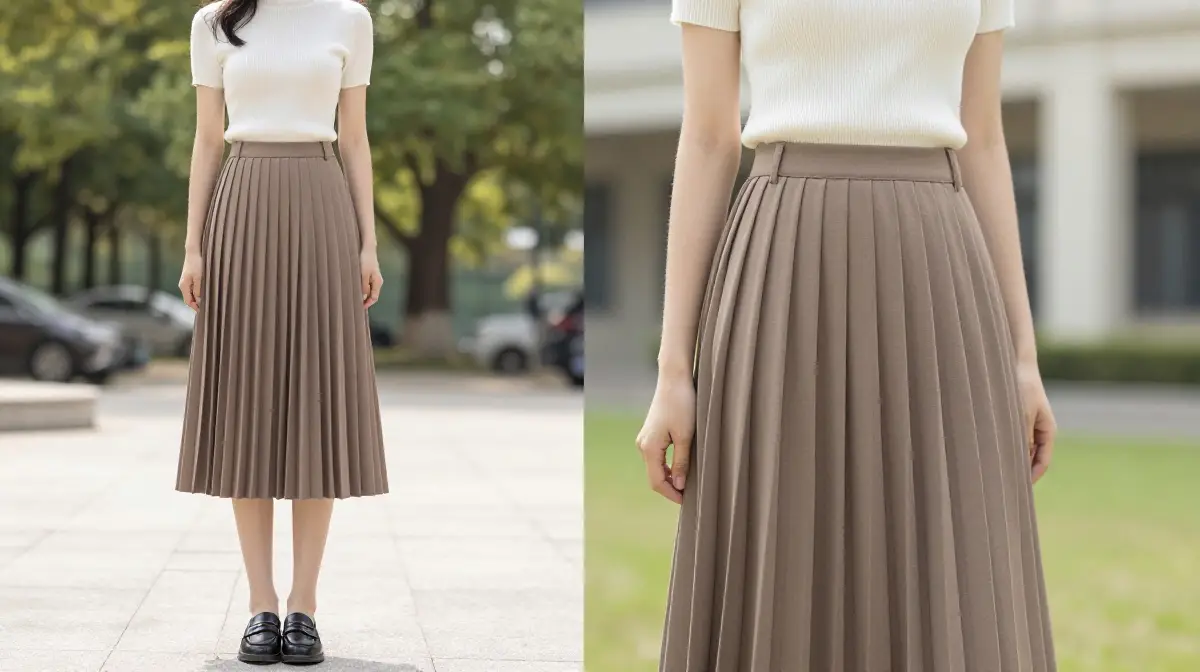 Pleated Midi Skirt with Fitted Top