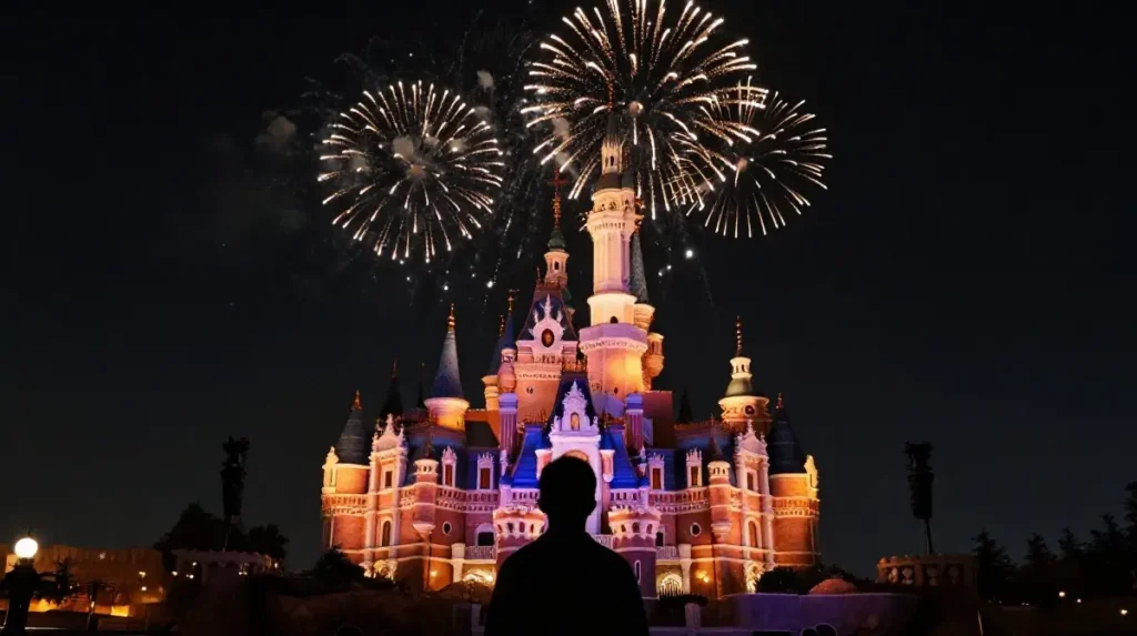 Silhouette Shot in Front of the Castle at Night