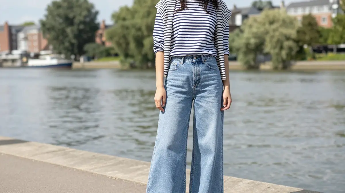 Striped Breton Top with Wide-Leg Jeans