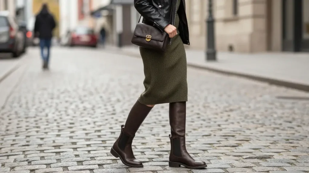 The Faux Leather Jacket and Knit Midi Dress