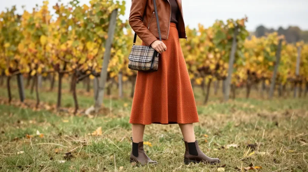 The Leather Jacket and Midi Skirt Combination