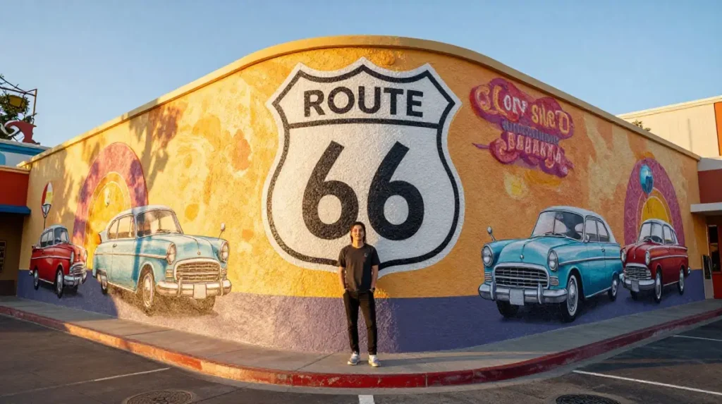 The Route 66 Wall in Cars Land