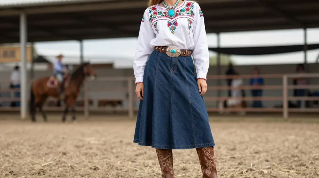 The Western Shirt and Midi Skirt Combination