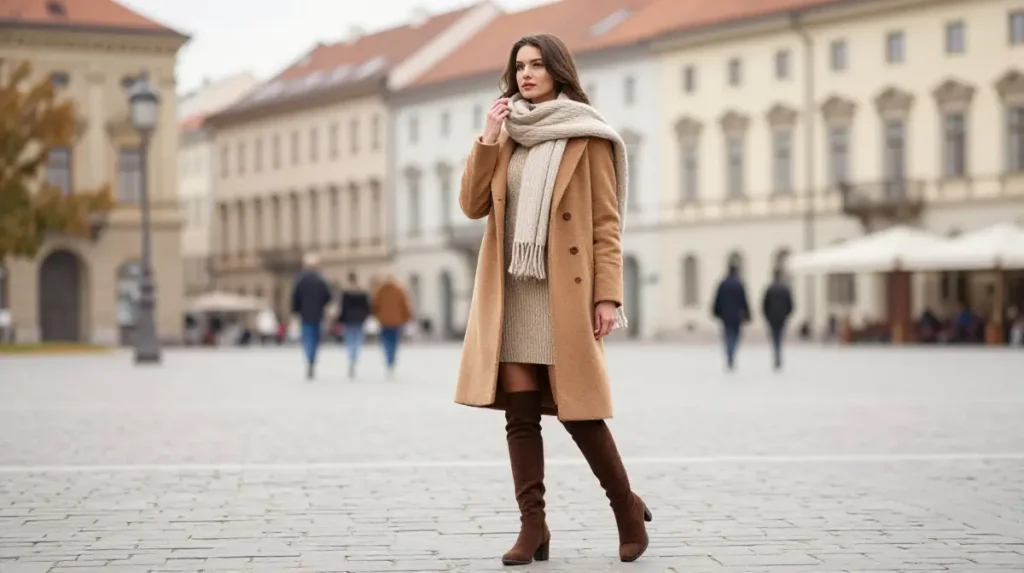 The Wool Overcoat and Knit Dress for City Travel