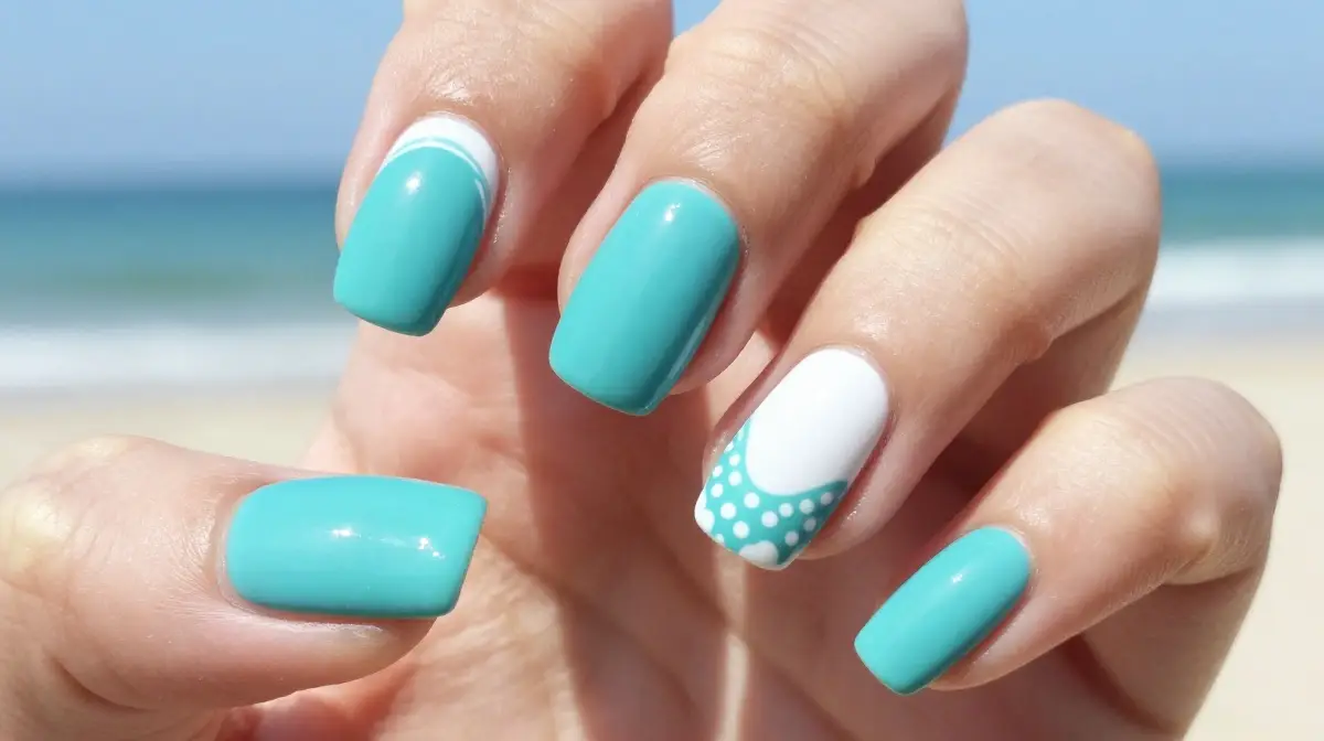 Turquoise and White Nails