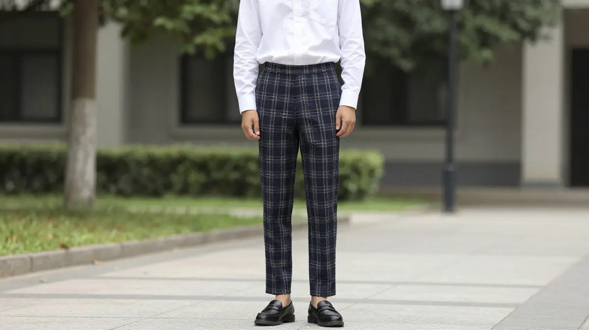 White Button-Down with Plaid Trousers