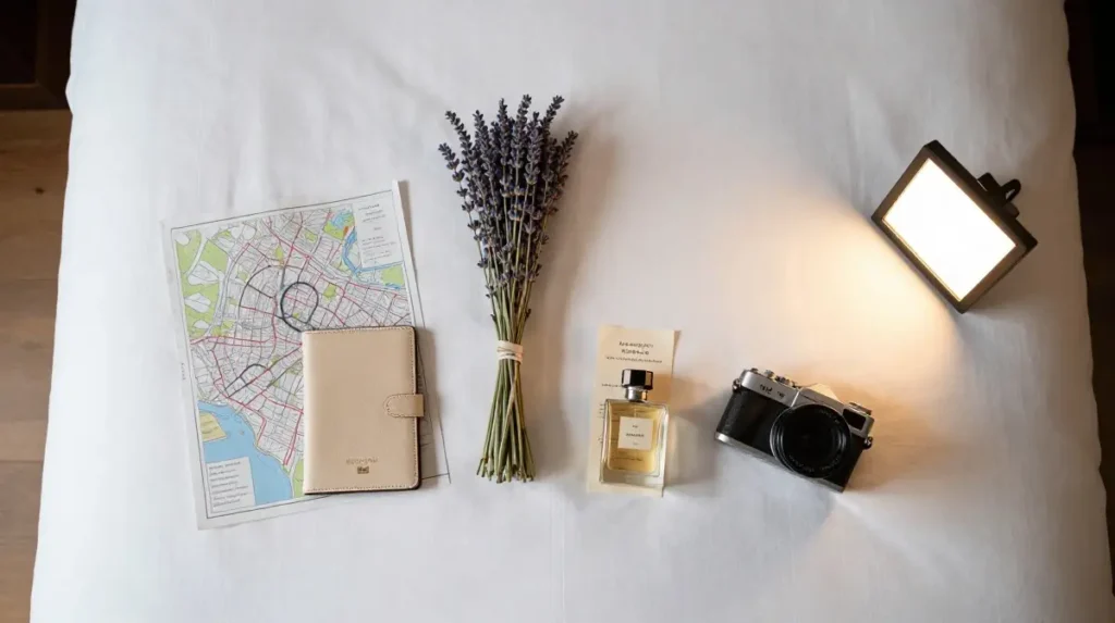 The Hotel Room Flat Lay Formula That Always Gets Saved and Shared