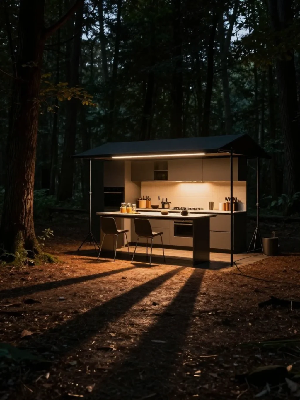 Curated Lantern Illumination Outshines Creeping Midnight Forest Darkness