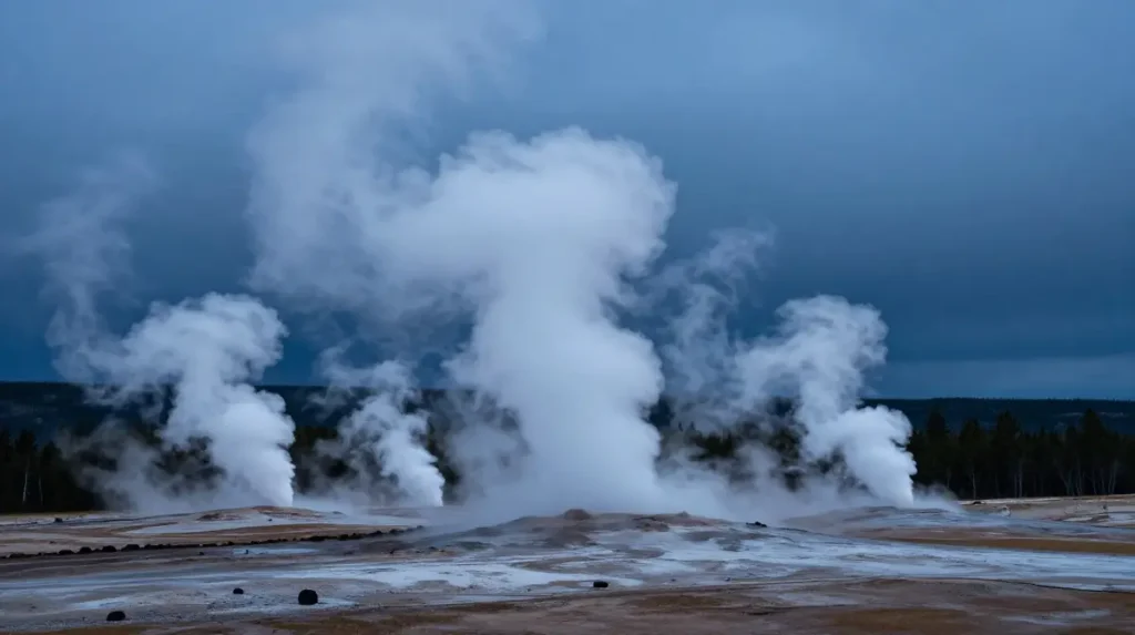 Steam Vents Against a Cold Sky
